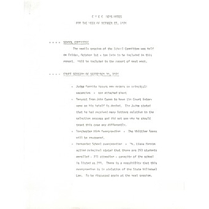 CWEC news notes for week of October 27, 1976.