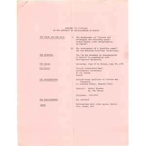 Outline for proposed ad hoc assembly on desegregation in Boston.