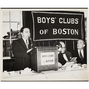 State Senator John E. Powers speaking at the podium during a Boys' Clubs of Boston awards event