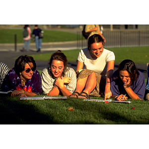 Group of students study together in Centennial Circle