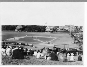 Bird's-eye view of baseball game looking north, Falmouth Heights, Mass., undated
