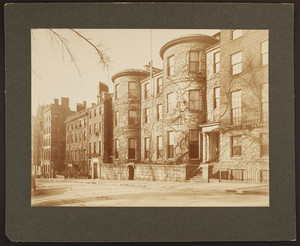 Exterior view of the Somerset Club with unidentified man, 42 Beacon Street