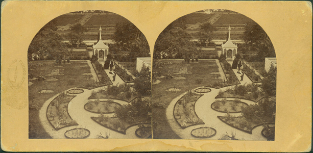 Stereograph of a garden, Newburyport, Mass., undated