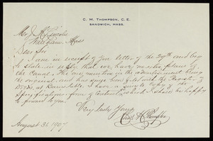 Letter to James M. Lincoln from Charles M. Thompson