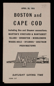 Boston and Cape Cod railroad schedue including bus and steamer connections, 1953 (2)