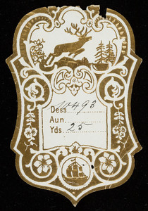 Label for unidenfied silk manufacturer, leaping stag, location unknown, undated