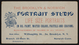 Trade card for Brooklyn & Norwich Portrait Studio, Willoughby St., So., Brooklyn, N.Y., undated