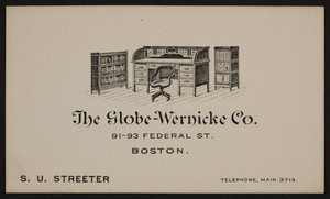 Trade card for The Globe-Wernicke Co., furniture, 91-93 Federal Street, Boston, Mass., undated