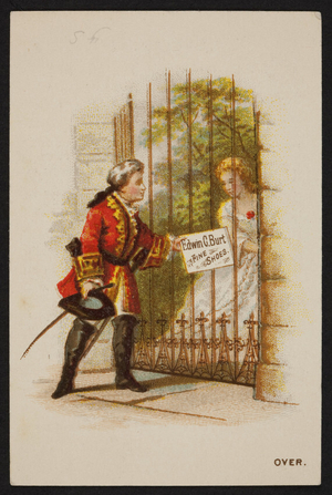 Trade card for Edwin C. Burt, fine shoes, New York, New York and W.H. Pearson & Co., 21 & 23 Temple Place, Boston, Mass., 1878