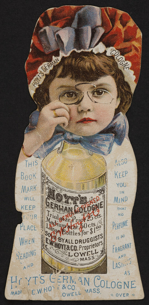 Bookmark for Hoyt's German Cologne, E.W. Hoyt & Co., Lowell, Mass., undated