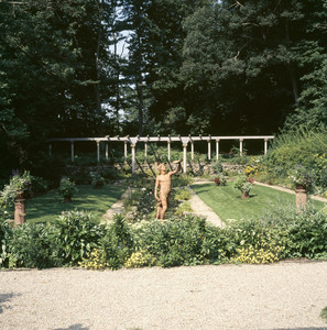 View of the garden with statue, Codman House, Lincoln, Mass.