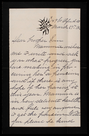Julia Casey [Bloodgood] to Thomas Lincoln Casey, March 29, 1882