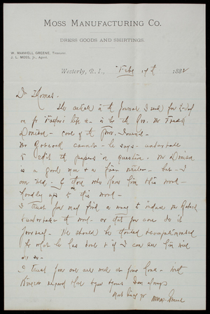 W. Maxwell Greene to Thomas Lincoln Casey, February 17, 1882