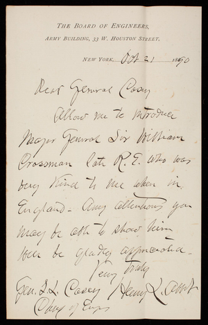 Henry L. Abbot to Thomas Lincoln Casey, October 21, 1890