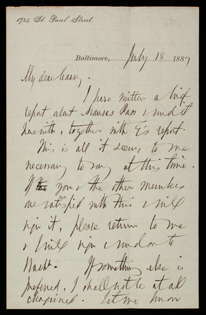 [William P. Craighill] to Thomas Lincoln Casey, July 18, 1887