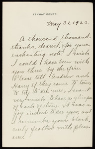 Letter from Isabella Stewart Gardner to Caroline "Carrie" Sidney Sinkler, May 31, 1923