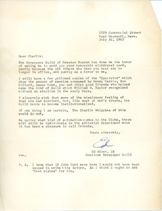 Letter from Edward Allen to Charles L. Whipple