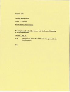 Memorandum from Judy A. Chilcote to Jacques de Spoelberch