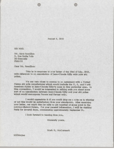 Letter from Mark H. McCormack to René Ramillon