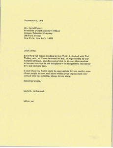 Letter from Mark H. McCormack to David Foster