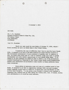 Letter from Mark H. McCormack to J. G. Bagshaw