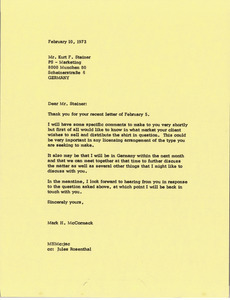 Letter from Mark H. McCormack to Kurt F. Steiner