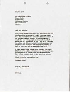 Letter from Mark H. McCormack to Bertrand A. Warnod