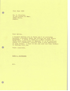 Letter from Mark H. McCormack to Sylvie Fleurian