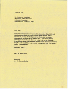 Letter from Mark H. McCormack to Robert W. Campbell