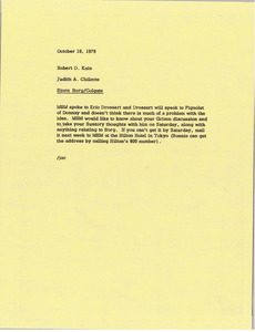 Memorandum from Judy A. Chilcote to Robert D. Kain