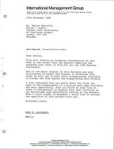 Letter from Mark H. McCormack to Adrian Metcalfe