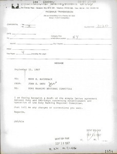 Fax from John S. Oney to Mark H. McCormack