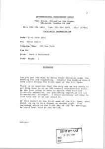 Fax from Mark H. McCormack to Peter Smith