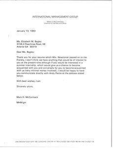 Letter from Mark H. McCormack to Elizabeth M. Bagley