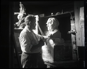 Carlo Abate, carving a bust of Thomas Edison