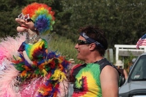 Rick Skye and Madame, the multicolored puppet : Provincetown Carnival parade