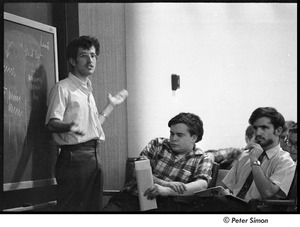 United States Student Press Association Congress: Marshall Bloom speaking, seated next to him is Phillip Semas (l) and on right, partially out of frame, Robert A. Gross