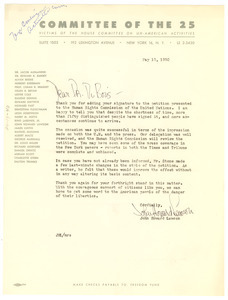 Letter from Committee of the 25 to W. E. B. Du Bois