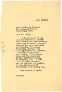 Letter from W. E. B. Du Bois to Zadiee P. De Loach