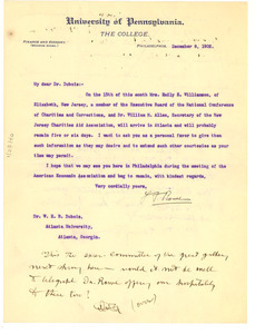Letter from L. S. Rowe to W. E. B. Du Bois