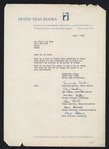 Letter from Seven Seas Books to W. E. B. Du Bois