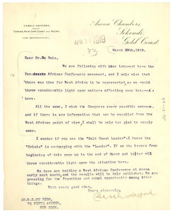 Letter from Casely Hayford to W. E. B. Du Bois