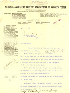 Letter from Robert P. Taylor to W. E. B. Du Bois