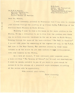 Letter from P. S. Joshi to W. E. B. Du Bois