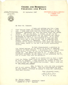 Letter from W. E. B. Du Bois to Pan African Federation