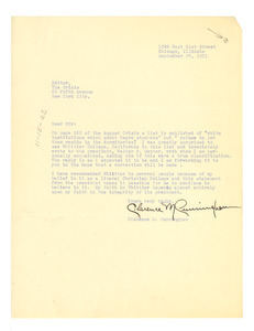 Letter from Clarence M. Cunningham to Editor of the Crisis