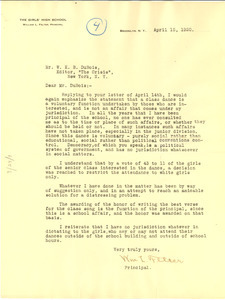 Letter from Brooklyn Girls High School to W. E. B. Du Bois