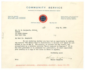 Letter from Weaver Pangburn to W. E. B. Du Bois