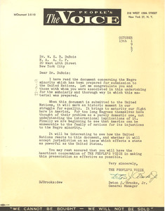 Letter from People's Voice to W. E. B. Du Bois
