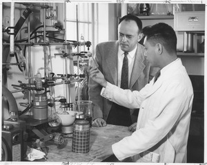 F. Miles Sawyer with student in laboratory